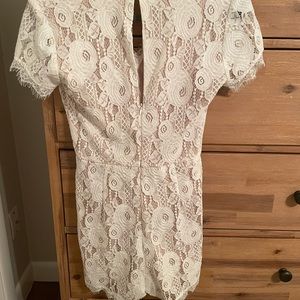 White Lace Romper with Open Back